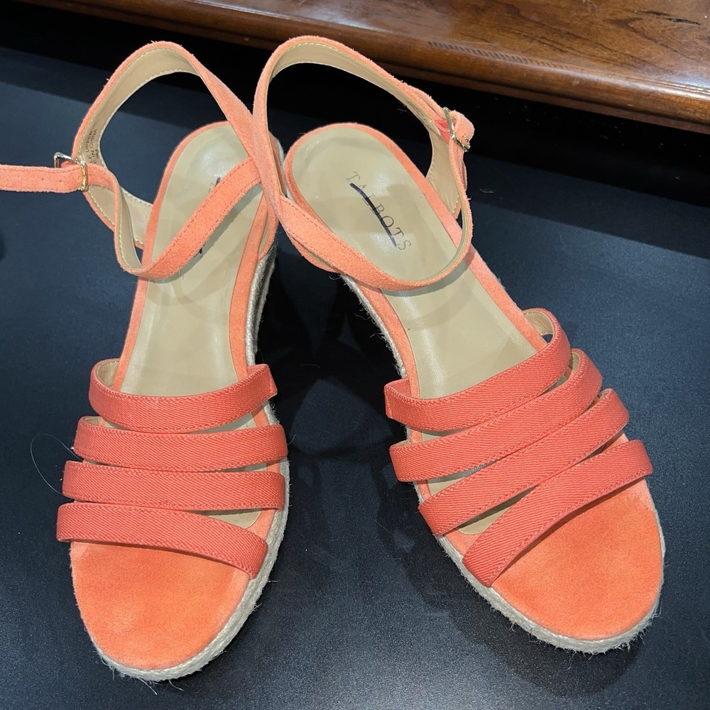 Talbots Orange Elastic Strap Wedge Open Toe Espadrille Sandal 9